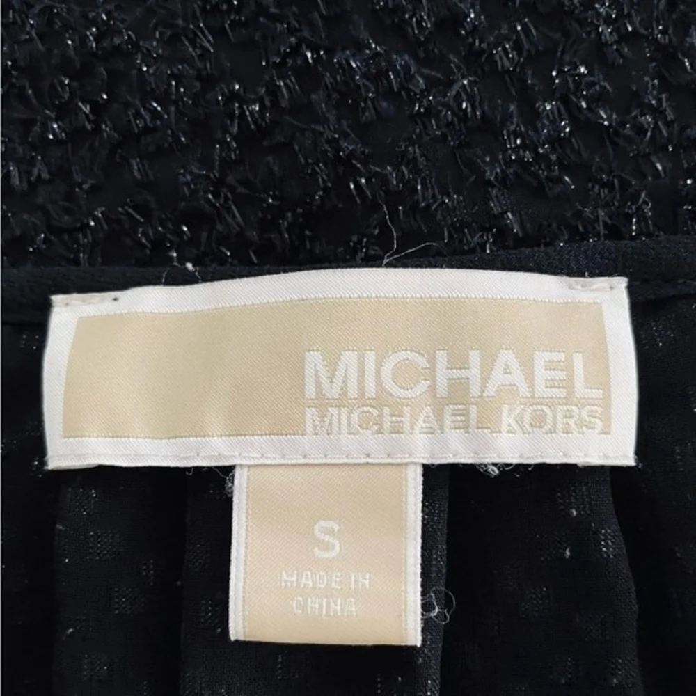 Michael Kors Black Fuzzy Sparkle Textured Blouse S/M Bow Front Long Sleeve EXC